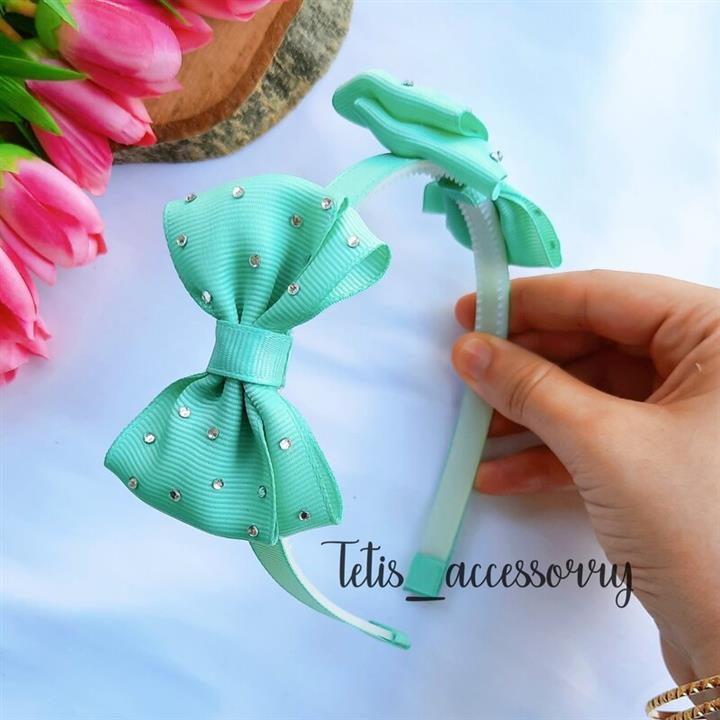 تل پاپیونی دخترانه سبز دریایی دو سمت پاپیون با نگین